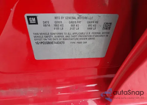 2014 Chevrolet Cruze 1Lt Auto из США, поврежденный, VIN 1G1PC5SB9E7443479